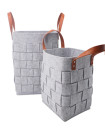 Handmade Woven Felt Two Set of Large Medium size Hamper laundry Toy Storage Basket with PU Handle